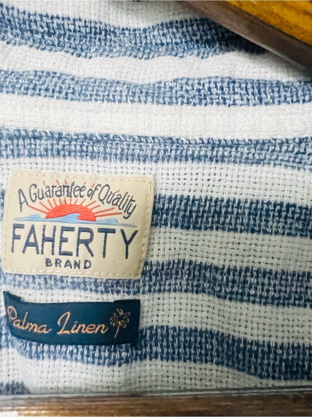 Faherty Button Front Short Sleeve Palma Linen Shirt Horizon Ivory Stripe Mens - Picture 5 of 8
